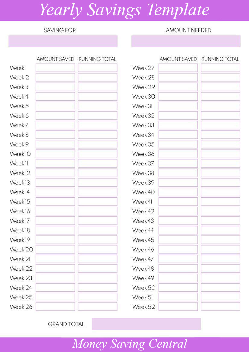 52 week savings template