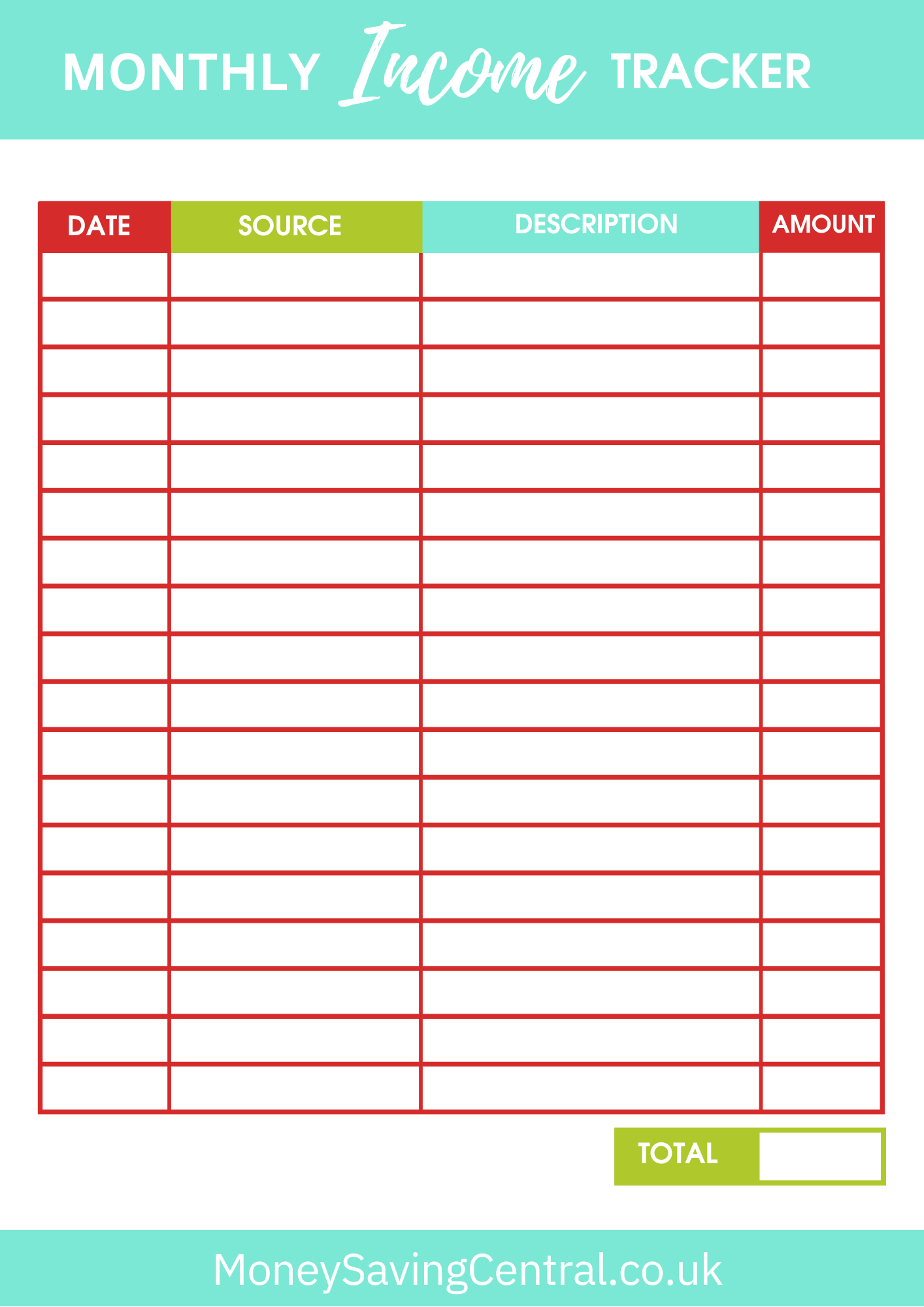 monthly income tracker printable 